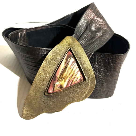 Handmade vintage leather Brown Textured Belt with Gold brass Buckle S/M